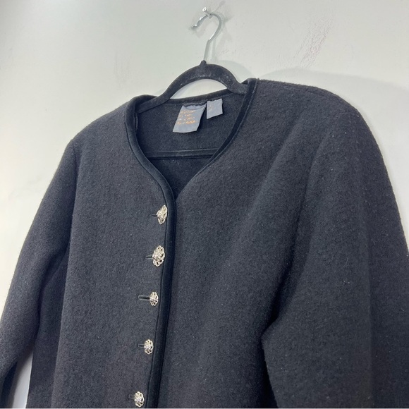 Vtg 80s 90s Canadian made trachten style black boiled wool duck cardigan jacket - Picture 8 of 14